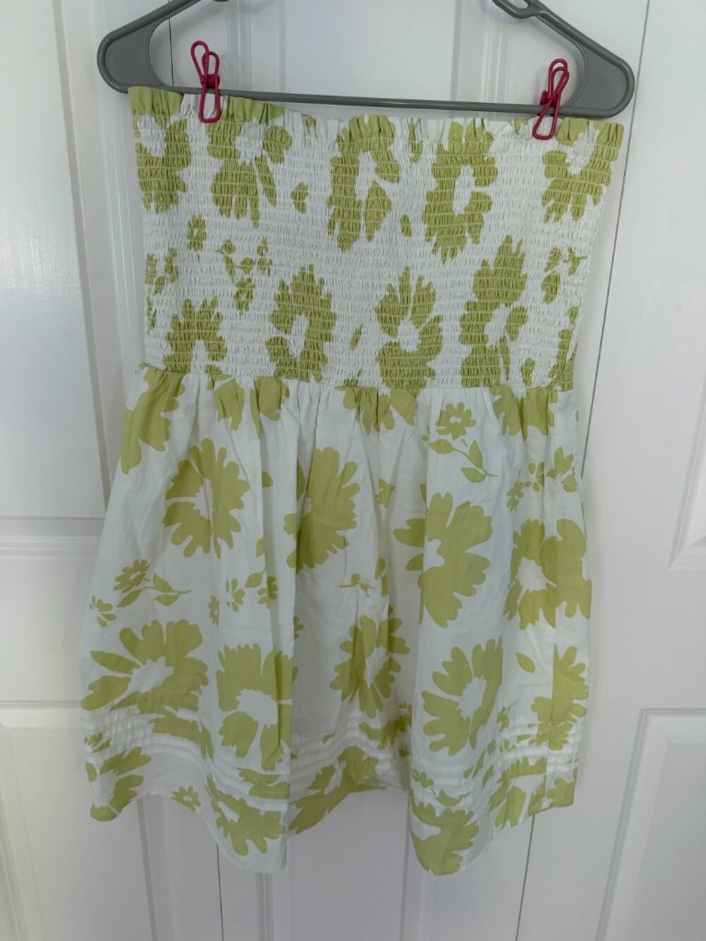 AE - Smockin’ On Sunshine White/Green Floral Print Mini Fairy Dress - Large